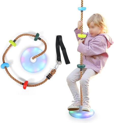 RedSwing LED Disc Swing for Kids，Tree Swing Climbing Rope with Platforms, Reliable and Secure Outdoor Round Swing for Backyard Multicolor in Kuwait