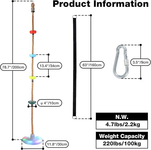 RedSwing LED Disc Swing for Kids，Tree Swing Climbing Rope with Platforms, Reliable and Secure Outdoor Round Swing for Backyard Multicolor in Kuwait