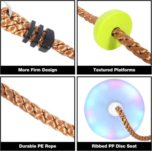 RedSwing LED Disc Swing for Kids，Tree Swing Climbing Rope with Platforms, Reliable and Secure Outdoor Round Swing for Backyard Multicolor in Kuwait