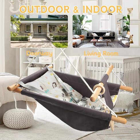 Baby Swing Outdoor and Indoor, Baby Hammock Toddler Swings, Baby Swing Outside Comfortable Wooden Midew Proof, Adjustable 5-Point Safety Belt, Great Gift for Baby Boys Girls Kids,Dark Grey in Saudi Arabia