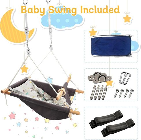 Baby Swing Outdoor and Indoor, Baby Hammock Toddler Swings, Baby Swing Outside Comfortable Wooden Midew Proof, Adjustable 5-Point Safety Belt, Great Gift for Baby Boys Girls Kids,Dark Grey in Saudi Arabia