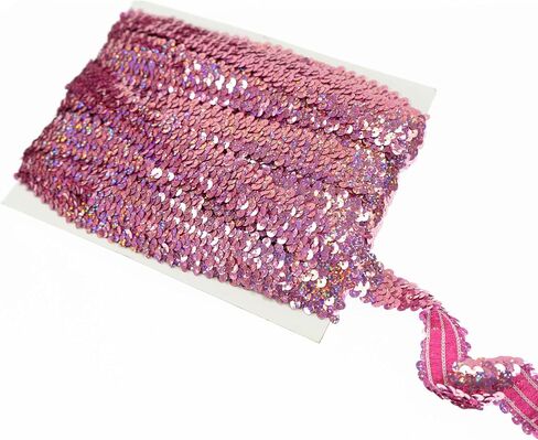 Trims by the Yard 3-Row Starlight Hologram Sequin Stretch Trim, 1 1/4-Inch Versatile Sequins for Crafts, Durable Sequin Trim for Costumes, Fashion, and Home Decor, Pink in Kuwait