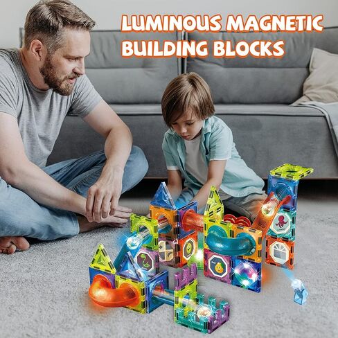 Hitish Marble Run مع مصعد بمحرك، 310 قطعة من ألعاب المتاهة لبناء مكعبات البناء مع رخام بلاستيكي متوهج زجاجي، مسارات سباق رخامية، هدايا STEM للأولاد والبنات in Kuwait