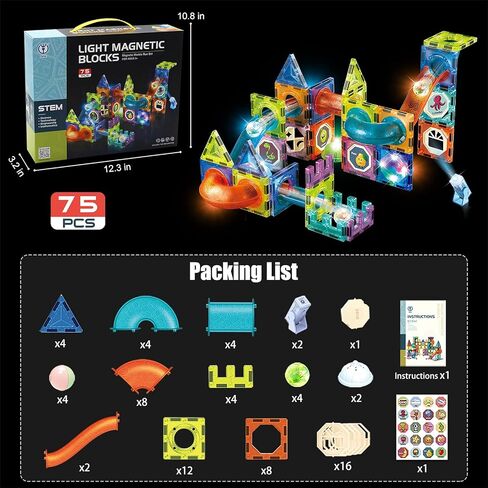 Hitish Marble Run مع مصعد بمحرك، 310 قطعة من ألعاب المتاهة لبناء مكعبات البناء مع رخام بلاستيكي متوهج زجاجي، مسارات سباق رخامية، هدايا STEM للأولاد والبنات in Kuwait