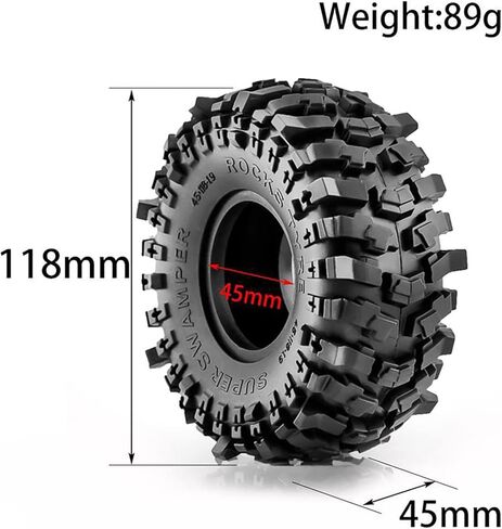 اطارات مطاطية للسيارات الزاحفة بجهاز تحكم عن بعد 1/10 118 × 45 ملم 1.9 انش مع حشوة اسفنجية مناسبة لـ 1:10 روك كراولر اكسيال SCX10 II 90046 AXI03007 تراكساس TRX-4 RBX10 4 قطع من سبونكسوند in Kuwait