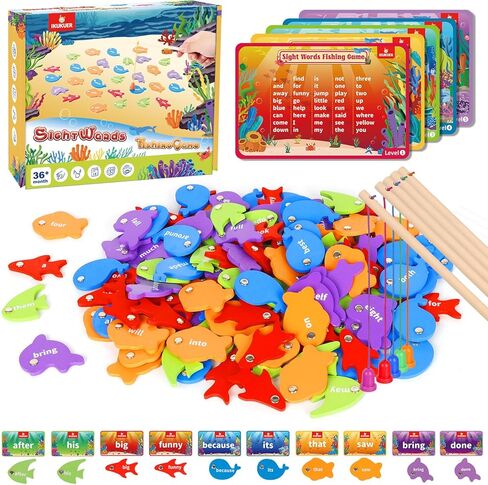 IKUKUER 456 قطعة خشبية لصيد الأسماك الكلمات لعبة اللعب في وقت مبكر مونتيسوري التعلم البصر الكلمات الأبجدية الأسماك اصطياد لغز ألعاب اللعب in Kuwait