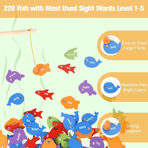IKUKUER 456 قطعة خشبية لصيد الأسماك الكلمات لعبة اللعب في وقت مبكر مونتيسوري التعلم البصر الكلمات الأبجدية الأسماك اصطياد لغز ألعاب اللعب in Kuwait