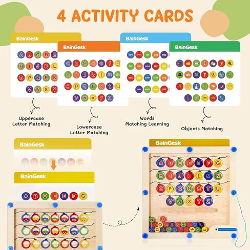 لوحة متاهة الحروف الأبجدية المغناطيسية مع 4 بطاقات نشاط، ألغاز حروف مغناطيسية خشبية، ألعاب تعلم الحروف الأبجدية ABC للأطفال الصغار، ألعاب المهارات الحركية الدقيقة هدايا للأطفال من عمر 3 4 5 سنوات لعبة مونتيسوري in Kuwait