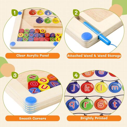 لوحة متاهة الحروف الأبجدية المغناطيسية مع 4 بطاقات نشاط، ألغاز حروف مغناطيسية خشبية، ألعاب تعلم الحروف الأبجدية ABC للأطفال الصغار، ألعاب المهارات الحركية الدقيقة هدايا للأطفال من عمر 3 4 5 سنوات لعبة مونتيسوري in Kuwait