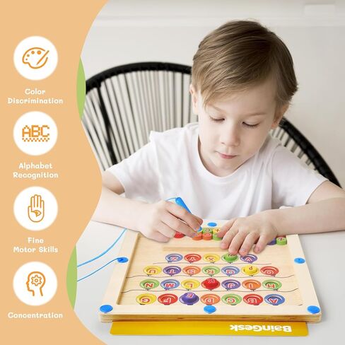 لوحة متاهة الحروف الأبجدية المغناطيسية مع 4 بطاقات نشاط، ألغاز حروف مغناطيسية خشبية، ألعاب تعلم الحروف الأبجدية ABC للأطفال الصغار، ألعاب المهارات الحركية الدقيقة هدايا للأطفال من عمر 3 4 5 سنوات لعبة مونتيسوري in Kuwait