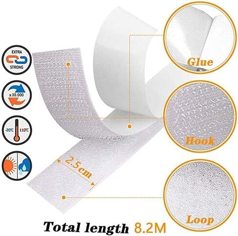 16.5Ft x 1 Inch Self Adhesive Strips, Heavy Duty Strong Back Sticky Fastening Tape,Nylon Fabric Fastener Mounting Tapes for Sewing, Crafting,DIY- Indoor or Outdoor Use (White) in Saudi Arabia