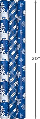 ورق تغليف عطلة الشتاء المميز مع خطوط مقطوعة على الجانب الخلفي (3 لفات: 120 قدم مربع إجمالي) الغزلان والأشجار، منقوشة باللونين الأزرق والأبيض، ورقاقات الثلج لعيد الميلاد، وحفلات الزفاف، وأعياد الميلاد، والانقلاب الشتوي in Kuwait
