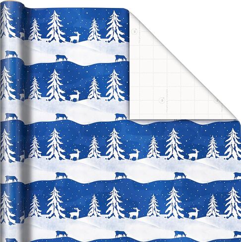 ورق تغليف عطلة الشتاء المميز مع خطوط مقطوعة على الجانب الخلفي (3 لفات: 120 قدم مربع إجمالي) الغزلان والأشجار، منقوشة باللونين الأزرق والأبيض، ورقاقات الثلج لعيد الميلاد، وحفلات الزفاف، وأعياد الميلاد، والانقلاب الشتوي in Kuwait