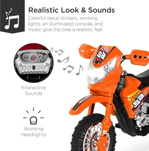 Best Choice Products Kids 6V Ride On Motorcycle w/Treaded Tires, Working Headlights, 2mph Top Speed, Training Wheels, Realistic Sounds, Music, Battery Charger - Black in Saudi Arabia