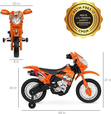 Best Choice Products Kids 6V Ride On Motorcycle w/Treaded Tires, Working Headlights, 2mph Top Speed, Training Wheels, Realistic Sounds, Music, Battery Charger - Black in Saudi Arabia