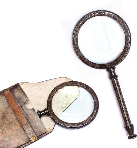 Antique Henry London Marine Handheld Magnifying Glass Astrologers Leather Case Brass Instrument Map or Coin Reading Lens Brown Vintage Magnifier in Kuwait