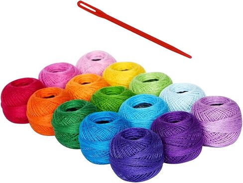 colored bird Size 8 Crochet Thread Kit Cotton Threads Balls kit 15 Popular Rainbow Colors with Knitting Needles for Beginners in Kuwait