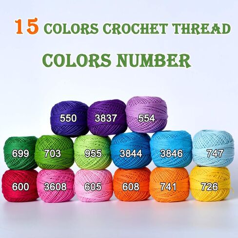 colored bird Size 8 Crochet Thread Kit Cotton Threads Balls kit 15 Popular Rainbow Colors with Knitting Needles for Beginners in Kuwait
