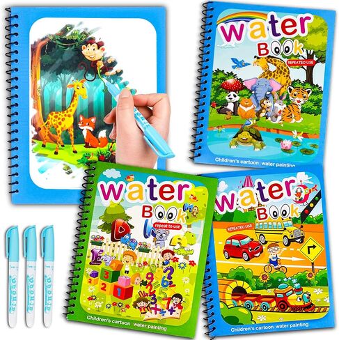 Water Coloring Books for Toddlers, Water Painting Book for Toddlers, Paint with Water Books, Water Doodle Book Toys for 3-5, Travel Toys for Toddlers, Toddler Travel Toys (3 Pack) in Kuwait