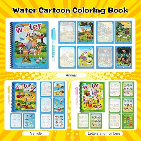 Water Coloring Books for Toddlers, Water Painting Book for Toddlers, Paint with Water Books, Water Doodle Book Toys for 3-5, Travel Toys for Toddlers, Toddler Travel Toys (3 Pack) in Kuwait