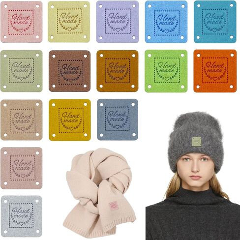 45 Pcs Handmade PU Leather Label Leather Crochet Labels Clothing Hand Made Embossed Tag with Holes Embellishments Knit Leather Tags for Crochet Sewing Clothing Decors (Round) in Kuwait