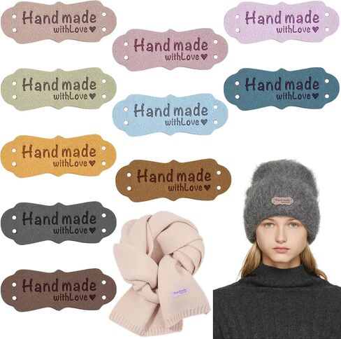 45 Pcs Handmade PU Leather Label Leather Crochet Labels Clothing Hand Made Embossed Tag with Holes Embellishments Knit Leather Tags for Crochet Sewing Clothing Decors (Round) in Kuwait