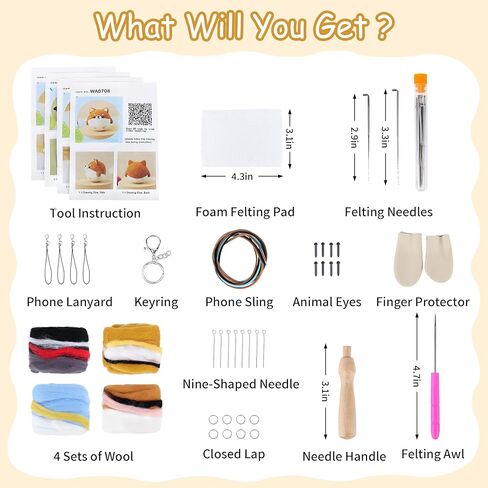 مجموعة التلبيد بإبرة Achwishap للمبتدئين، 4 مجموعات من مواد التلبيد بإبرة الحيوانات الصوفية، 8 قطع بما في ذلك 4 حيوانات و4 كرات صغيرة، هدية لطيفة يمكنك صنعها بنفسك في عيد الميلاد وعيد الميلاد in Kuwait