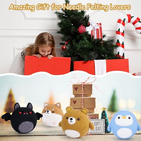 مجموعة التلبيد بإبرة Achwishap للمبتدئين، 4 مجموعات من مواد التلبيد بإبرة الحيوانات الصوفية، 8 قطع بما في ذلك 4 حيوانات و4 كرات صغيرة، هدية لطيفة يمكنك صنعها بنفسك في عيد الميلاد وعيد الميلاد in Kuwait
