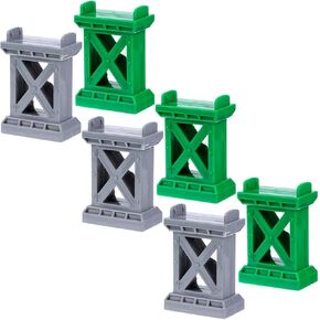 Ioffersuper 6 Pcs Train Bridge Pier Track Railway Accessories Multi Level Support Risers High Level Blocks Compatible All Major Brands, Grey+Green