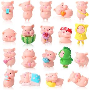 19 Pcs Piggy Miniature Figurines Toys Pink Pig Figure Animal Toys Set Cute Pig Figurine Pig Cake Toppers Mini Garden Miniature Piggy Figurines Landscape Decor for Home Desk Pig Party Decorations
