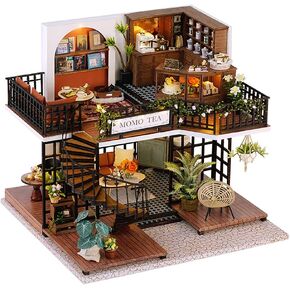 CUTEBEE Dollhouse Miniature with Furniture, DIY Wooden Dollhouse Kit Plus Dust Proof, Creative Room Idea(Forest Tea Shop)