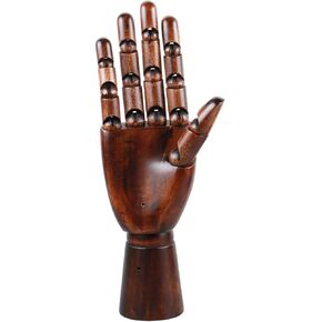 Wooden Hand Model for Artists, Articulated Mannequin Hand Figure, 10.2-inch Left Hand with Wooden Flexible Fingers Hand Jewelry Holder, Ideal for Sketch Art, Hand Model for Drawing, Jewelry Display.