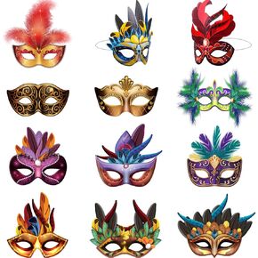 Mardi Gras Masks Paper Masks, Carnival Parade Faux Feather Face Masks Masquerade Party New Orleans Novelty Masks Fantasy for Boy Girls Costume Party Favors in Saudi Arabia
