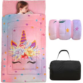 حقيبة نوم للأطفال على شكل وحيد القرن باللون الوردي للفتيات على شكل نجمة قوس قزح وحقيبة نوم من الصوف الناعم من الصوف للقيلولة للعناية النهارية، سجادات نوم محمولة للأطفال الصغار مع حقيبة حمل in Kuwait