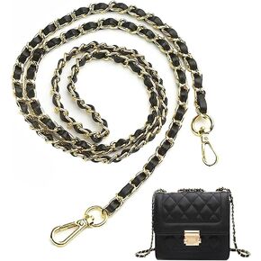 محفظة WOLAIYE بأشرطة سلسلة ذهبية من الجلد المنسوج لحقيبة المحفظة وحقائب الكتف عبر الجسم وحزام حقيبة بديلة (أسود) in Kuwait