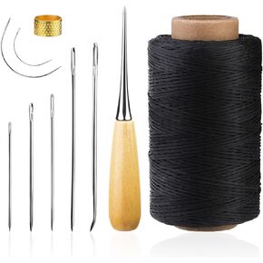 BAGERLA 273 Yards Leather Waxed Thread Sewing Kit Including Black Sewing Thread Needle Awl Thimble, Leather Sewing Upholstery Repair Kit for Leather Carpet Sofa Seat Shoe Sewing and Repair