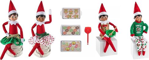 The Elf on the Shelf Holiday Outfit Accessory Value Pack - 3 Different Sets in One - Baker Set with Apron, Spatula, Mixing Bowl, Two Piece Party Skirt, and Donut PJ Set in Saudi Arabia