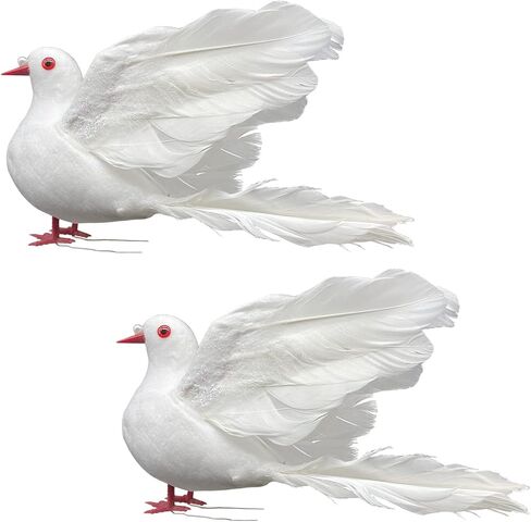 LWINGFLYER Large White Flying Doves 9.5-Inch Artificial Simulation Foam Bird Feathered Dove for Craft Wedding Decoration Party Accessories Christmas Tree Ornaments (Big Fly Dove) in Kuwait