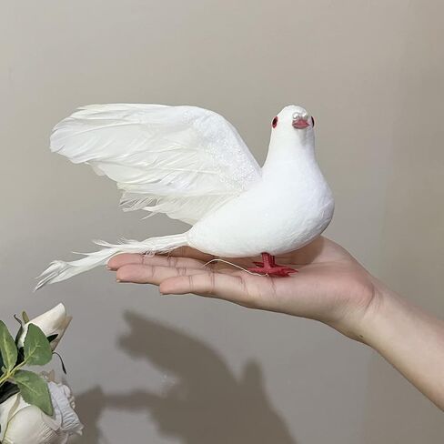 LWINGFLYER Large White Flying Doves 9.5-Inch Artificial Simulation Foam Bird Feathered Dove for Craft Wedding Decoration Party Accessories Christmas Tree Ornaments (Big Fly Dove) in Kuwait
