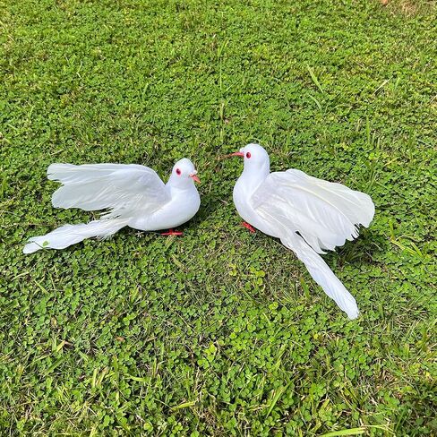 LWINGFLYER Large White Flying Doves 9.5-Inch Artificial Simulation Foam Bird Feathered Dove for Craft Wedding Decoration Party Accessories Christmas Tree Ornaments (Big Fly Dove) in Kuwait