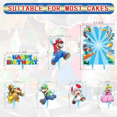 مجموعة زينة كعكة ماريو لتزيين حفلات اعياد الميلاد من بويودجز، 7 قطع in Kuwait