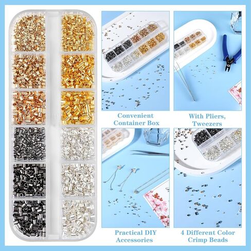 WSICSE 1644 قطعة من الخرز المجعد لصنع المجوهرات، وأغطية التجعيد، وأنابيب التجعيد وحراس الأسلاك، ومشابك جراد البحر، ومجموعة حلقات القفز لصنع المجوهرات بنفسك in Kuwait