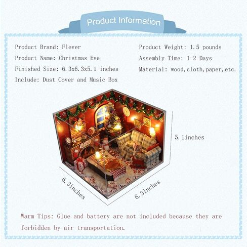 Flever Dollhouse Miniature DIY House Kit Creative Room with Furniture and Glass Cover for Romantic Artwork Gift(Christmas Eve) in Kuwait