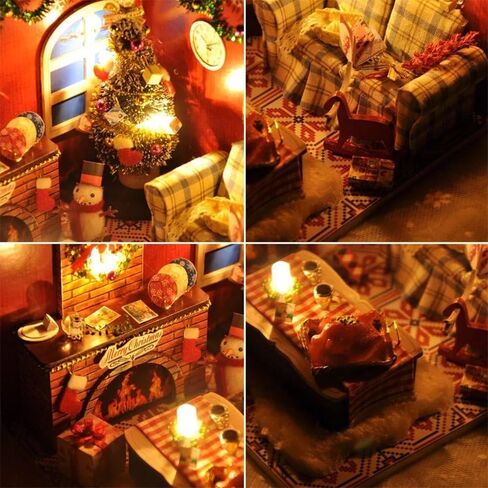 Flever Dollhouse Miniature DIY House Kit Creative Room with Furniture and Glass Cover for Romantic Artwork Gift(Christmas Eve) in Kuwait