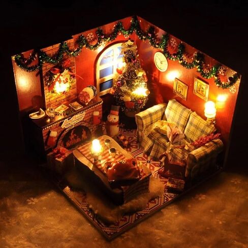 Flever Dollhouse Miniature DIY House Kit Creative Room with Furniture and Glass Cover for Romantic Artwork Gift(Christmas Eve) in Kuwait