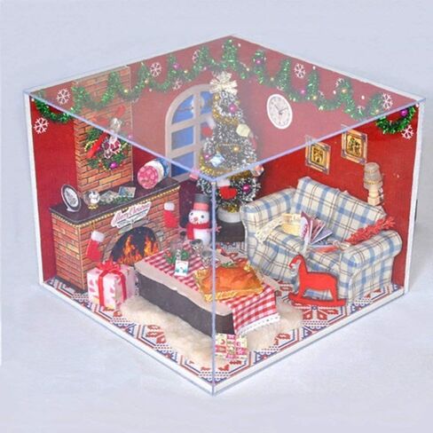 Flever Dollhouse Miniature DIY House Kit Creative Room with Furniture and Glass Cover for Romantic Artwork Gift(Christmas Eve) in Kuwait