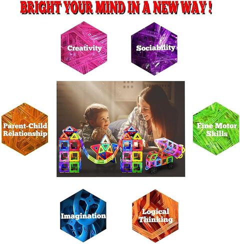 ألعاب بناء مكعبات مغناطيسية من Rock Goldfish للأطفال، مجموعة ألعاب STEM للبلاط المغناطيسي كتل تعليمية للأولاد والبنات (X-20) in Kuwait