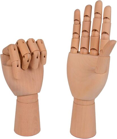 قطعتان من شركة Baitaihem خشبي رسم يدوي مانيكان مع أصابع خشبية مرنة 7 بوصة اليد اليسرى واليمنى in Kuwait