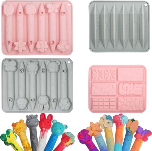 اوبرلي 4 عبوات من قوالب اعادة تدوير الشمع ثلاثية الابعاد، سيليكون ممتاز امن للاستخدام في الفرن، مثلث، حيوانات وزهور in Kuwait