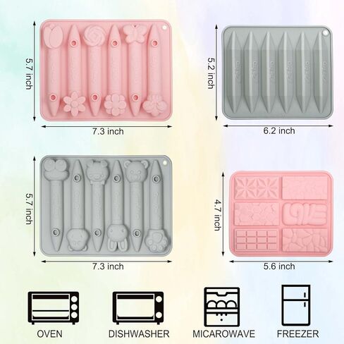 اوبرلي 4 عبوات من قوالب اعادة تدوير الشمع ثلاثية الابعاد، سيليكون ممتاز امن للاستخدام في الفرن، مثلث، حيوانات وزهور in Kuwait